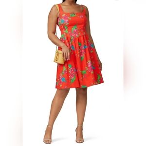 Nanette Lepore Red Floral Sleeveless Fit And Flare Dress Size 16